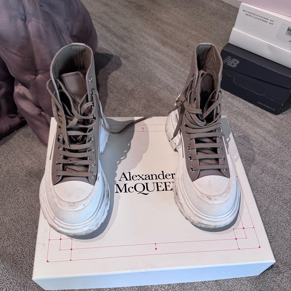 Alexander McQueen White and Brown High-Top Sneakers